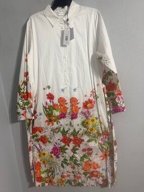 NWT Elie Tahari  Sky Jardin Print White Floral Button-Down Midi Dress